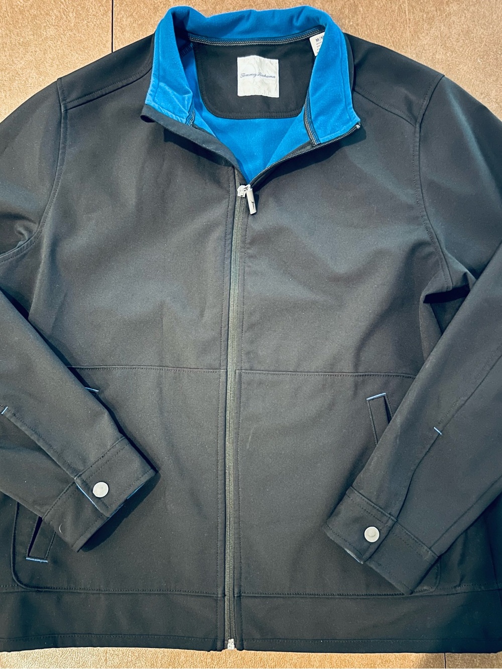 Tommy Bahama Black Jacket with Blue Collar Accent - Men's Lightweight Zip